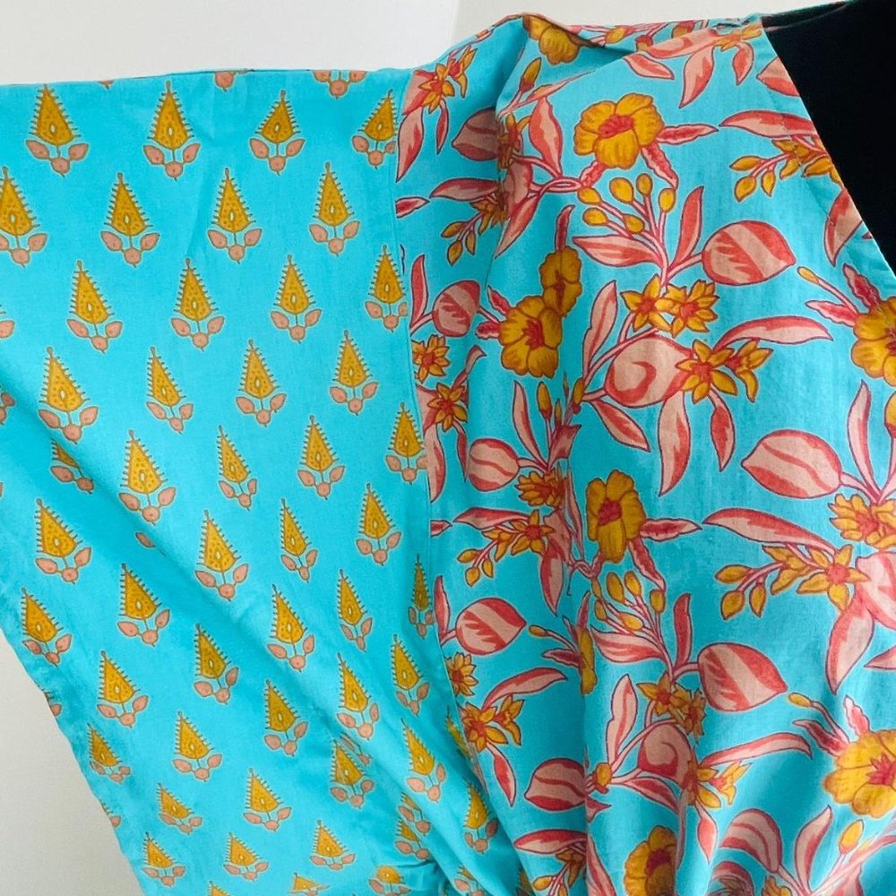 BRAND NEW Summer Cotton Kaftan Blue beach cover loungewear Indian kaftan dress - Picture 2 of 5
